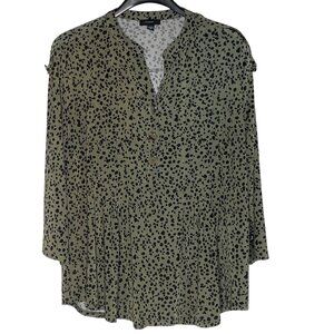 Cocomo Animal Print Dotted Pintuck Stretch Top Sz XL